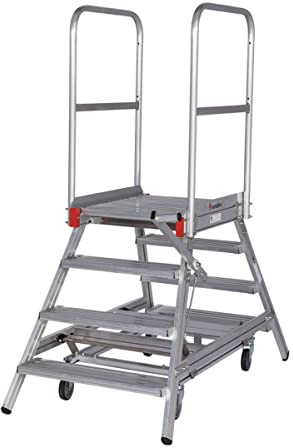 Euroline Mobile Podesttreppe zweiseitig begehbar mit Zentralfeststellung* - 2 x 4 Stufen