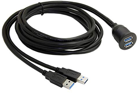 Cablecc - Prolunga con doppia porta USB 3.0, impermeabile, 1 m, cavo di estensione per il pannello del cruscotto dell’auto, montaggio a incasso
