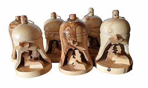 Bethlehem Gifts TM Olive Wood Nativity Small Christmas Tree Bell Ornament from The Holy Land (6)
