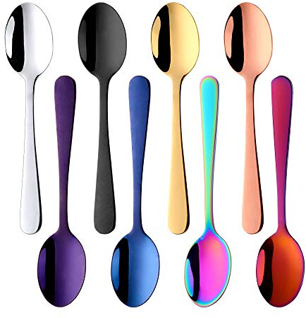 Buyer Star Schöne 8-farbige Teelöffel, 14 cm, Edelstahl, Mini-Kaffeelöffel, Zucker, Demitasse, Espressolöffel