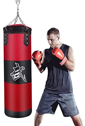 Sacco da Boxe - JanTeelGO Sacco Sacchi da Boxe per Bambini Adulti Non Riempito, Sacco Pugilato da Appendere per MMA Muay Thai Kick Boxing da Allenamento Sandbag (Rosso,100 cm)