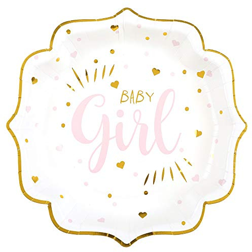 10 Assiettes Carton Baby Shower Girl 21CM Rose