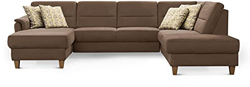 CAVADORE Wohnlandschaft Palera / Federkern-Sofa in U-Form im Landhausstil / 314 x 89 x 212 / Mikrofaser-Bezug, Hellbraun