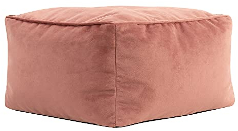 Icon Amara Hocker, Rosa, Flauschiger Samt Stoff, Samt Sitzsack, Sitzpuff Hocker mit Füllung, Fußhocker für das Wohnzimmer, Deko Wohnzimmer