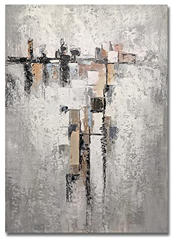 LCDIUDIU Handgemalte Acrylbilder, Graue Textur Stadt Gebäude Reflexion Nordisch Abstrakt Modern Handgemalte Ölgemälde Auf Leinwand Für Familie Wand Wohnzimmer Esszimmer Home Art Decor,80X1