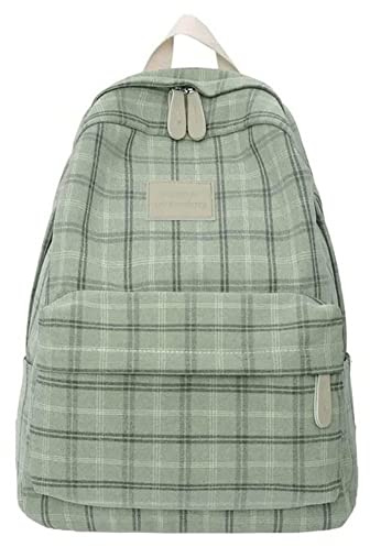 Cute Backpack Kawaii School Supplies Aesthetic Backpacks School Bag for Teen Girls in Middle School Stuff Large Capacity Waterproof (Green Plaid)