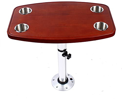 KinHall Lackierte Eiche Tischplatte 600 * 380mm Mit 4 Getränkehaltern, Tischplatte Besteht Aus Eichenholz, Verwendung auf Caravan Rv Marine Boots Yachtdecks