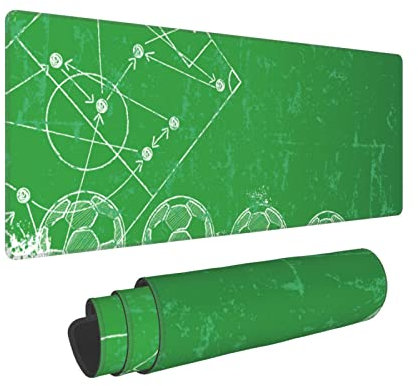 Großes Gaming-Mauspad, genähte Kanten und wasserdichtes Fußball-Mauspad, Schreibtischunterlage mit rutschfester Unterseite für Tastatur, 80 x 20 cm (Grungy Soccer Football)