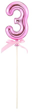 NEU Kuchen/Cake-Topper Mini Ziffer am Stab, 9 cm, Zahl 3, pink, Stab ca. 15cm