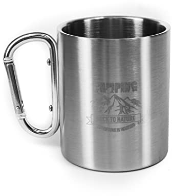 Tasse mit Karabinerhaken und hitzebeständigem Griff Doppelwandig 250 ml 125 g Becher Thermobecher Kaffeetasse Campingbecher Camping Tasse