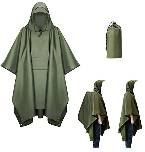 SCHYIDA Poncho de Pluie Imperméable Multifonctionnel 3 en 1, Léger Cape de pluie pour vélo avec capuche Homme Femme, Réutilisable Poncho de Pluie avec Poche pour Camping Randonnée Pêche