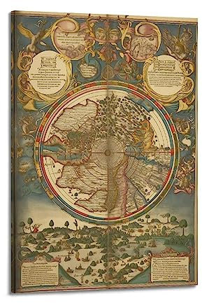 ROOKE Vintage-Karten-Poster, europäischer mittelalterlicher Stil, 3 Poster, dekoratives Gemälde, Leinwand, Wandposter und Kunstbild, moderner Familien-Schlafzimmer, Dekoration, Poster, 20 x 30 cm