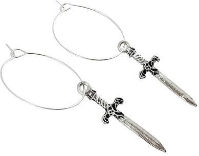 Dagger Hoop Earrings, silver plated 25mm diameter, gothic jewellery sword meadieval fantasy dark academia witch witchy lesbvian queer history graduation teacher gift