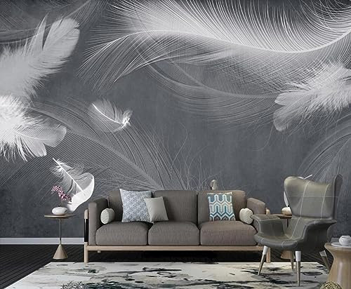 QEETapete Papier Peint Panoramique Plume Gris Noir Et Blanc Rétro Papier Peint Nature Intissé Murale Chambre Salon 400x280cm-SJJ11303