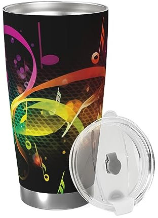 RLDOBOFE 20oz Tumbler with Lid Vacuum Insulated Tumbler Colorful Music Notes1 Stainless Steel Car Cup Insulated Coffee Mug for Travel Reusable Double Walled Thermal Cup for Hot Cold Drinks