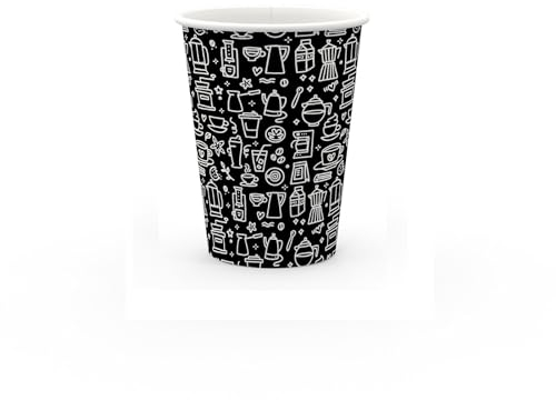GRADISCO - Bicchieri in Carta da 240ml per Cappuccino, Thè, Tisane - Nero Fantasy 100% Biodegradabili in cartoncino rivestito in PE per Bevande Calde - Bicchieri monouso usa e getta (200, 8oz)