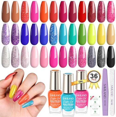 Saviland 6 Colour Nail Polish Sets: Glitter Green Red Pink Nail Polish, Quick Dry