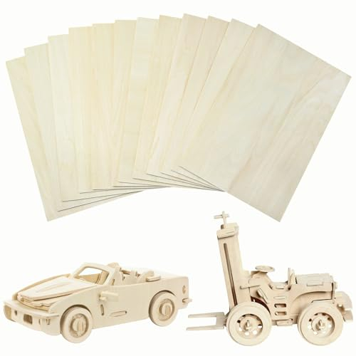 LINSOCLE 12 Stücke Bastelholz Platten, 300 x 200 x 2mm Sperrholzplatte, Sperrholz, Holzplatten zum Basteln, ideal für Brandmalerei, DIY Modell, DIY Holzhandwerk, Laserprojekte