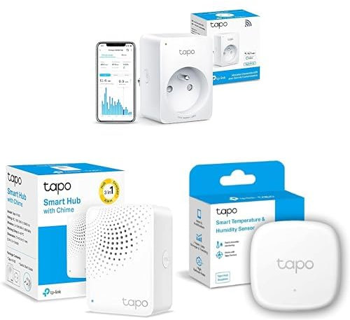 Tapo Prise Connectée WiFi, Suivi de consommation P110(FR) Smart Hub H100 Détecteur de température et d'humidité connecté T310