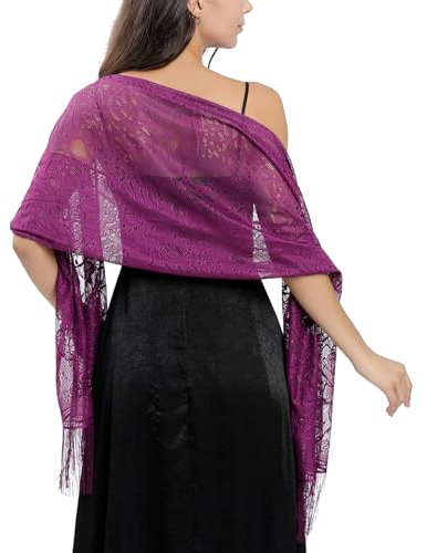 Ladiery Damen Floral Spitze Schal Stola mit Fransen für Abendkleid, Festlich Durchsichtiger Sommer Schultertuch Stole Tuch für Hochzeit Abendkleider