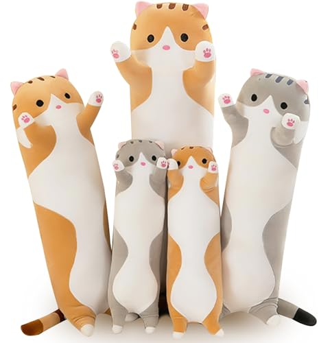 Bobomon Katze Kuscheltier stofftier Katze langes Kissen riesen XXL Kawaii groß plüschtier plüschkatze Cute seitenschläferkissen cat plushie (grau 110cm)