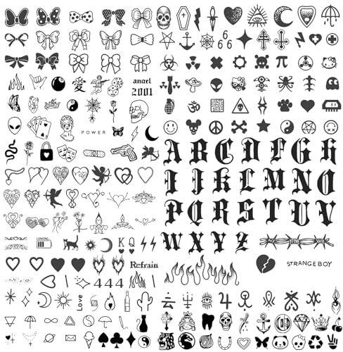 NATOSU 12 Bogen à 100+ Stück Temporäre Tattoos 2 Wochen Schriftzug Tattoos zum Aufkleben Fake Tattoos Klebetattoos Kleine Muster Cooles Motiv für Männer Frauen
