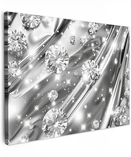MuchoWow© Leinwand 70x50 cm Deko Schlafzimmer Aesthetic Leinwandbilder Wohnzimmer Gemälde Foto Geschenk Living Room Decoration Abstrakt - Diamant - Luxus - Modern - Silber