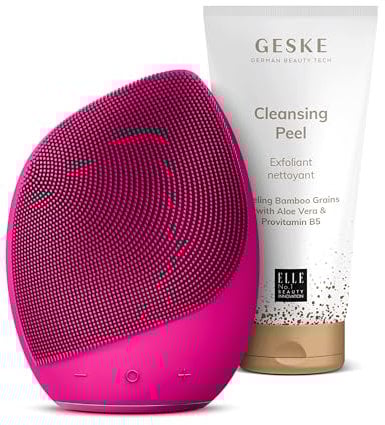 GESKE | SmartAppGuided™ Sonic Facial Brush | 5 in 1 + GESKE Cleansing Peeling | Set mit passender Kosmetik-Zugabe | Beauty-Bundle