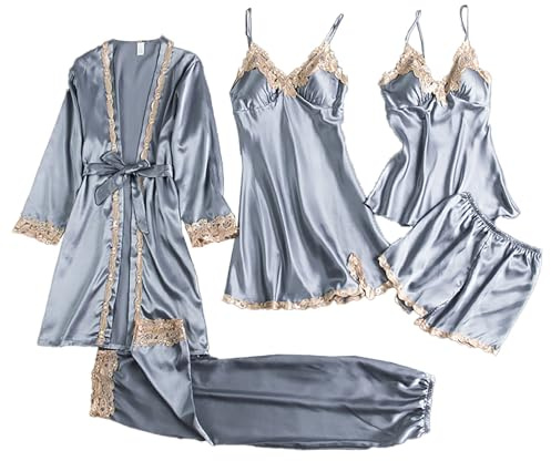 Dinglong pigiami donna completo lino donna Lingerie sexy da donna Giarrettiera Lingerie Set Vestaglie Body in pizzo Biancheria intima con scollo a V profondo 1 Camicie da notte in cotone completo lino