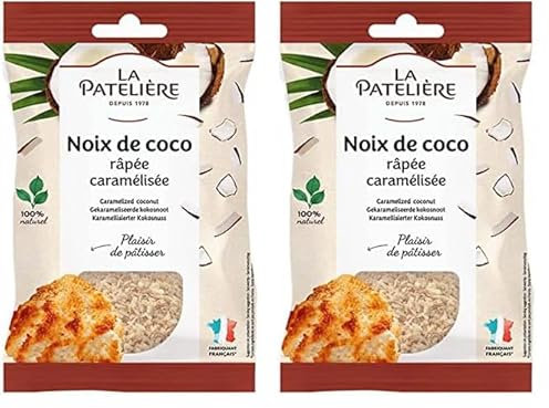 LA PATELIÈRE - Noix de Coco Râpée Caramélisée - Fabrication Française - Fruits Secs 100% Naturels, sans OGM - Ingrédient pour Cuisine et Décoration en Pâtisserie, Arôme naturel- 100 g (Lot de 2)