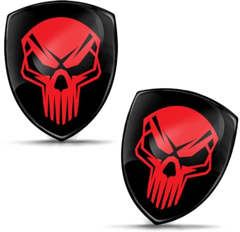 Biomar Labs 2 x Aufkleber 3D Gel Silikon Totenkopf Moto Fahrrad Motorrad Biker Helm Stickers Auto Fenster Telefon Laptop PC Tablet Tür Schwarz Rot Schädel KS 81