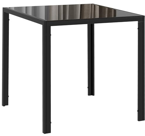 HOMCOM Esszimmertisch 75 x 75 cm, Quadratischer Küchentisch für 4 Personen, Esstisch aus Hartglas mit Metallbeine, moderner Tisch für Küche, Esszimmer und Wohnzimmer, Schwarz