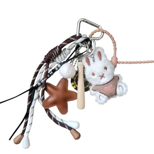 Georgie Porgy Taschenanhänger Schlüsselanhänger Handtaschen Zubehör für Damen Bag Charm Schultasche Rucksack Sporttasche Keychain Geburtstagsgeschenk für Mädchen (Hase Baseball Happy)