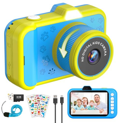 Appareil Photo Enfant, 3,5 Grand Écran 48MP 1080P Appareil Photo Numérique Enfant avec Objectif Zoom Rotatif à 360° LED Flash Cadeau de Noël Jouet pour 3 4 5 6 8 7 9 10 11 12 Ans Garçons Filles