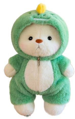 WONZHEC Plüschtier Teddybär mit Dinosaurier Kostüm, Interaktiver 40 cm Kuscheltier mit Reißverschluss Outfit, Waschbar, Kreatives Geschenk für Jungen und Mädchen