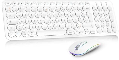 Cimetech Ensemble Clavier Souris sans Fil Rechargeable Multidispositifs (2,4 GHz+BT1+BT2), Combo Clavier Français et Souris avec Pavé Numérique pour Wins/Linux/MacOS