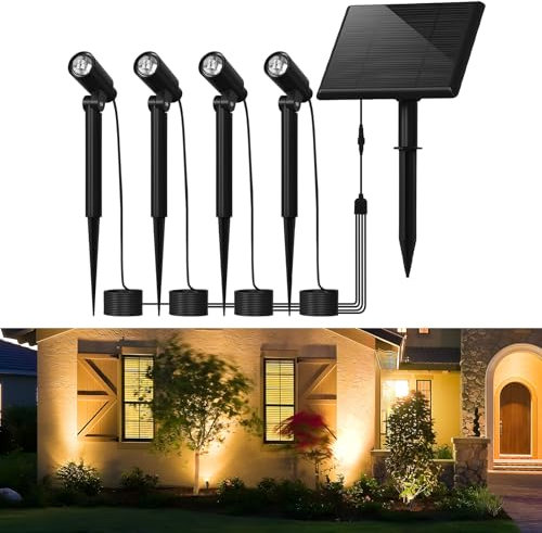 CBJKTX Solarlampen für Außen Solar Gartenleuchte - 4 Spots LED Solarleuchten Strahler Warmweiß Garten Solarstrahler IP65 Wasserdicht Gartenbeleuchtung mit erdspieß 2 Modi Gartenstrahler für Bäume Weg