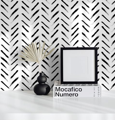 Fiula Papel Pintado Autoadhesivo En Espiga Para Muebles, Papel Pintado Adhesivo Geométrico Negro Blanco Papel Pintado Pared Vinilo Decorativo Impermeable Para Muebles Dormitorio Salón Papel Pintado 44
