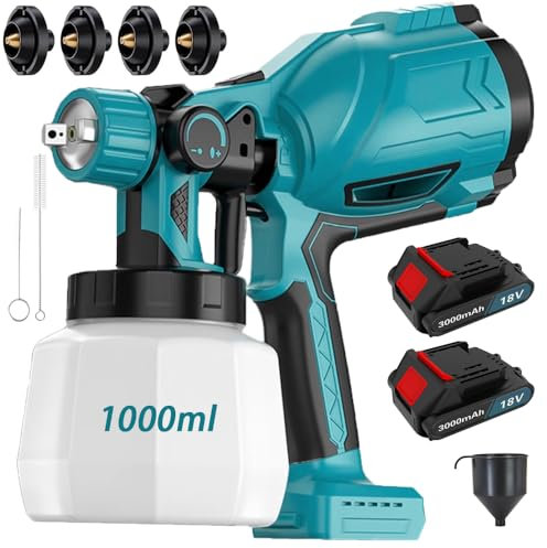 Cordless Paint Sprayer With 18V Battery, Fence Paint Sprayers With 1000ml Container, HVLP Paint Spray Gun With 2 x 3000mAh Batteries & Charger for Home Walls & Ceilings, Garden Sheds Furniture, Blue