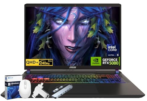 MSI Vector 16 HX AI 400 Gaming Laptop, NVIDIA RTX 5080 16GB GDDR7, 16 QHD+ LCD 240Hz, Intel Ultra 9 275HX(fino a 5,4 GHz), Thunderbolt 5, 64 GB DDR5, 2 TB SSD, Windows 11 Pro, Office Pro Lifetime