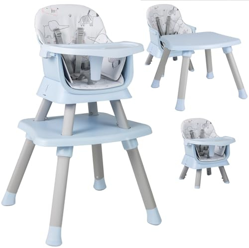 DREAMADE Hochstuhl mit Tisch, 6 in 1 Kinderhochstuhl mit Tablett & 5-Punkt Sicherheitsgurt, Babystuhl mit Abnehmbarem Kissen, Essstuhl Baby 7-36 Monate bis 25 KG (Blau)