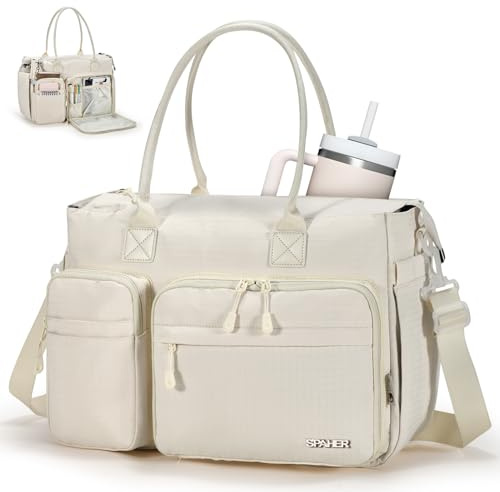 SPAHER Sac de Professeur Sac de Voyage Cabine 40x30x15 Air France, Beige | 17 Poches, Compartiment pour Ordinateur Portable de 15,6 Pouces, pour Personnel Féminin, Enseignantes, Mamans