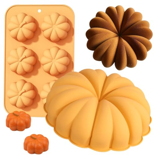MEZHEN Halloween Silikonformen Backform Kürbis Kuchenform Silikon Kuchenbackform Halloween Mousse Soap Kürbis Form Kürbisform Motivbackformen Herbst Silikonform 2 Stück
