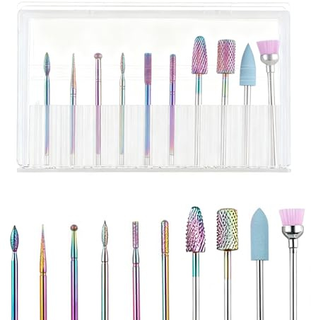 Galenecx 10 Piezas Brocas para Uñas, Profesional Broca Manicura, Fresas para Torno Manicura, Brocas De Diamante Para Uñas con Lima de Pulido, Cabezales de Molienda, para Quitar Gel, CutíCula