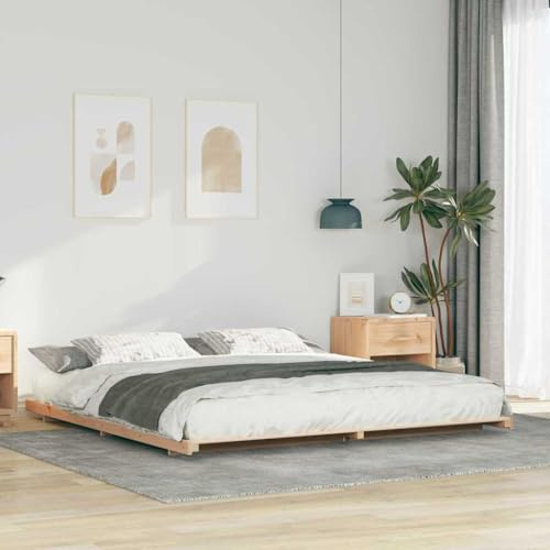 GeenYuu Bodenbettgestell Braun 180x220 cm, Massivholz Kiefer, Modernes Plattform Bettrahmen für Schlafzimmer, Langlebiges Holz Bett ohne Boxspring, Einfache Montage