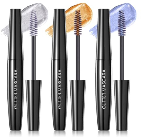 Prreal 3 Colors Glitter Mascara,Quick-dry Diamond Sparkly Eyelashes,Set A | Long Lasting Curling Volumizing Mascara Shimmer Eye Makeup, 01+02+03