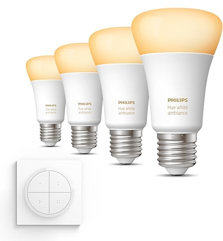 Philips Hue - E27-4x Standardlampen Warm/Kaltweiß | Inkl. Hue Dial Switch (Weiß) - Hue White Ambiance