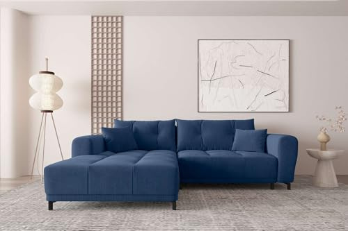 99rooms Massimo Ecksofa Blau Ottomane Links | Cordstoff Poso, mit Schlaffunktion