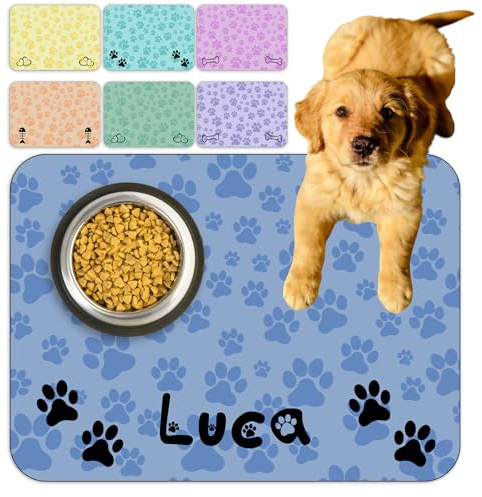 Tapis de nourriture personnalisé pour chien et chat avec nom – Tapis d'alimentation personnalisable, antidérapant, imperméable, facile à nettoyer, cadeau pour les amoureux des animaux de compagnie