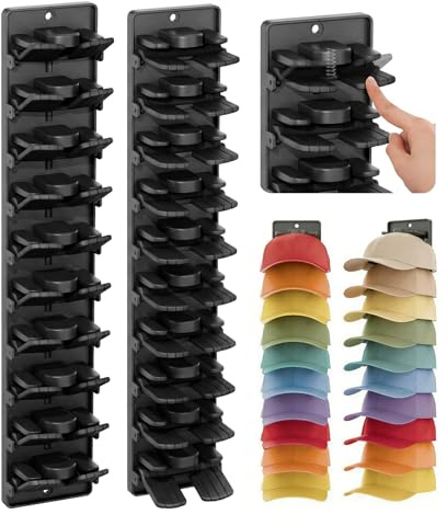 Cap Halter 2er Set, Selbstklebend Wandhalterung für 10 Hüte, Starker Kappenhalter ohne Bohren, Hat Rack, Display Haken Wand Hält, Cap Organizer für Baseballcaps, Mützen, Tür, Schrank, Schlafzimmer